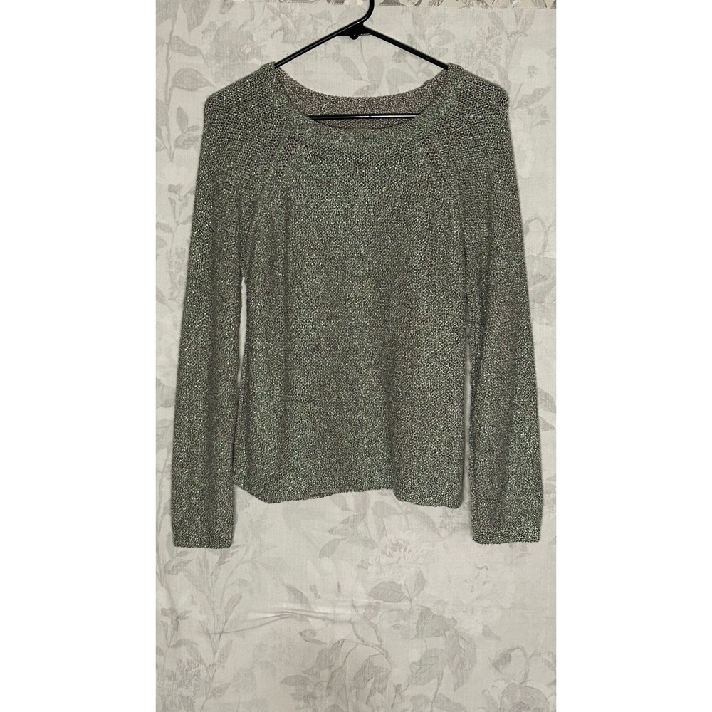 Sparkly Knit Sweater Long Sleeve Crew Neck Pullover Top Women's Metallic Thread